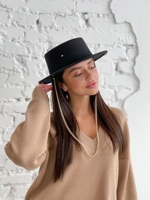 Шляпа женская Канотье Calabria с металлическим декором и цепочкой черная фото