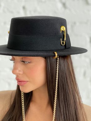 Шляпа женская Канотье Calabria с металлическим декором и цепочкой черная фото