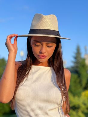 Шляпа унисекс летняя Федора с устойчивыми полями и лентой бежевая фото