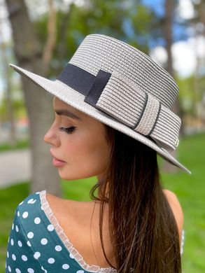 Шляпа женская летняя канотье с бантом серая фото