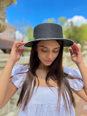 Шляпа женская летняя канотье с мерцающими камнями черная фото