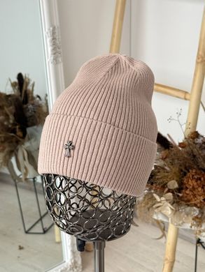 Шапка унісекс Chrome Hearts Ribbed тонка демісезон з відворотом бежева фото