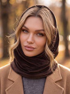 Жіночий капор Michaela з велюру подвійний коричневий (шоколад) фото