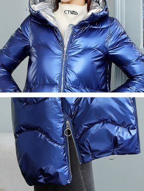Женский удлиненный зимний пуховик, куртка Style синий фото