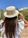Шляпа женская летняя канотье с мерцающими камнями бежевая