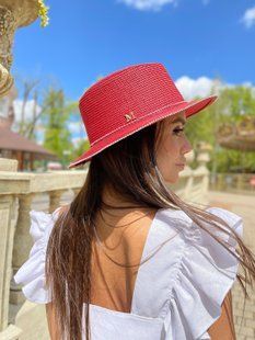 Капелюх жіночий літня канотье з мерехтливими каменями червона фото