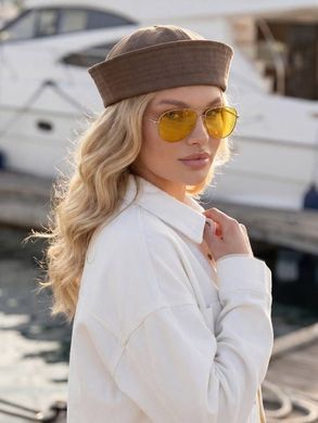 Шапка морячка Sailor Denim джинсовая с отворотом коричневая (шоколад) фото
