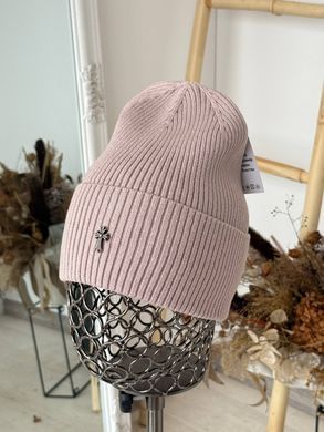 Шапка унісекс Chrome Hearts Ribbed тонка демісезон з відворотом пудра фото