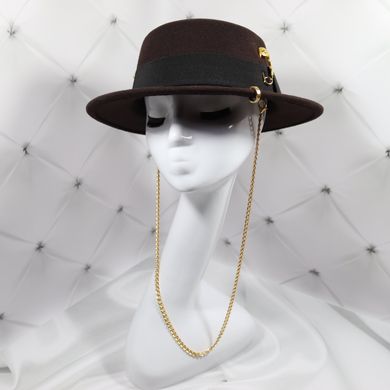 Шляпа женская Канотье Calabria с металлическим декором и цепочкой коричневая фото
