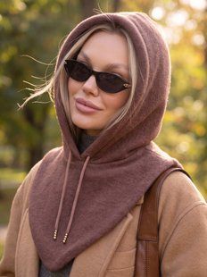 Жіночий капор Sheepskin з екохутра та коміром коричневий (шоколад) фото
