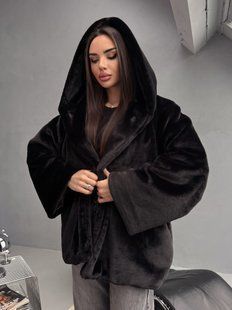 Жіноча шуба Soft з капюшоном вільного крою чорна 42-48 фото