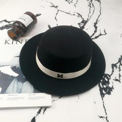 Шляпа унисекс Канотье с устойчивыми полями и белой лентой черная фото