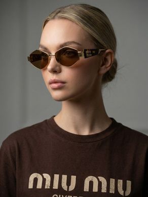 Солнцезащитные очки шестигранные Miu Miu Romb Graphite коричневые с золотом фото