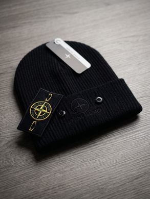 Шапка унісекс Stone Island Compass Logo Patch з відворотом чорна фото