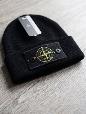 Шапка унісекс Stone Island Compass Logo Patch з відворотом чорна фото