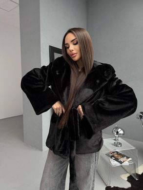 Жіноча шуба Soft з капюшоном вільного крою чорна 42-48 фото