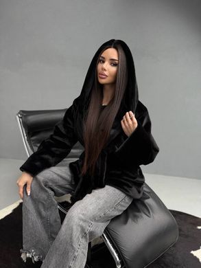 Жіноча шуба Soft з капюшоном вільного крою чорна 42-48 фото