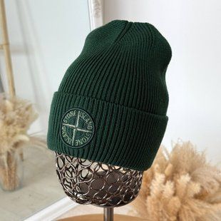 Шапка унісекс Stone Island Ghost з відворотом зелена фото