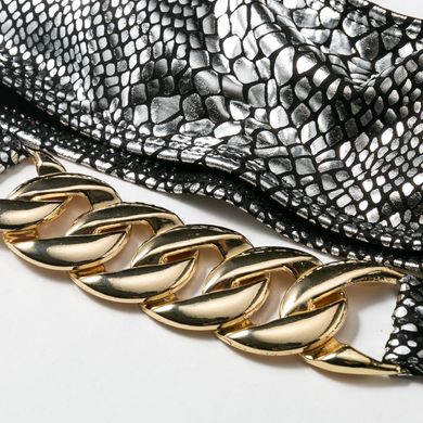 Купальник роздільний з екошкіри з ланцюгами і зміїним принтом сріблястий фото