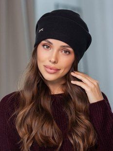 Шапка теплая Charlotte из кашемира с двойным отворотом черная фото