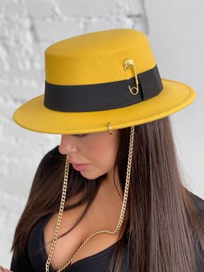 Шляпа женская Канотье Calabria с металлическим декором и цепочкой желтая фото