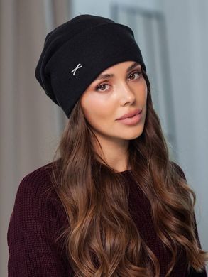 Шапка теплая Charlotte из кашемира с двойным отворотом черная фото
