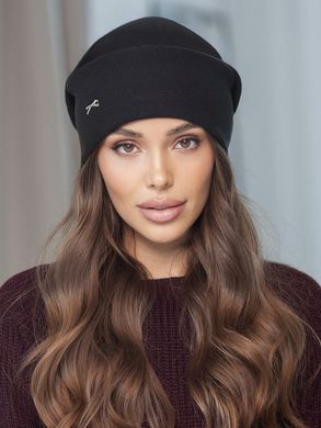 Шапка теплая Charlotte из кашемира с двойным отворотом черная фото