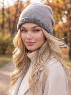 Шапка тепла Nicole з екохутра сіра фото