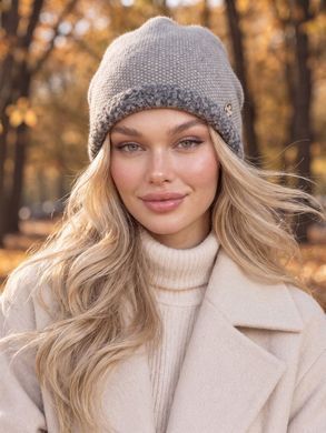 Шапка тепла Nicole з екохутра сіра фото