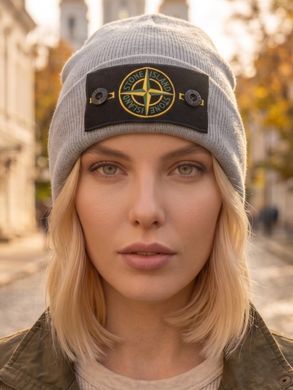 Шапка унисекс Stone Island Compass Logo Patch с отворотом серая фото