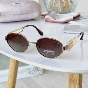 Солнцезащитные очки овальные Miu Oval коричневые с золотом и бежевым фото