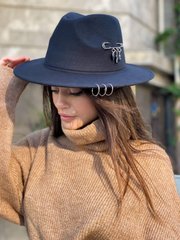 Шляпа унисекс Федора с устойчивыми полями, кольцами и подвесками черная фото