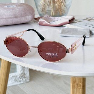 Солнцезащитные очки овальные Miu Oval коричневые с золотом и розовым фото