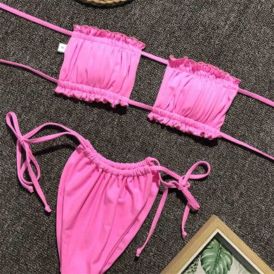 Купальник раздельный Шторки с завязками розовый фото