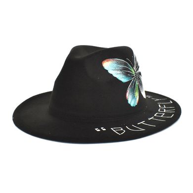 Капелюх Федора унісекс Graffiti Butterfly з стійкими полями чорний фото
