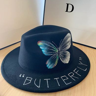 Шляпа Федора унисекс Graffiti Butterfly с устойчивыми полями черная фото