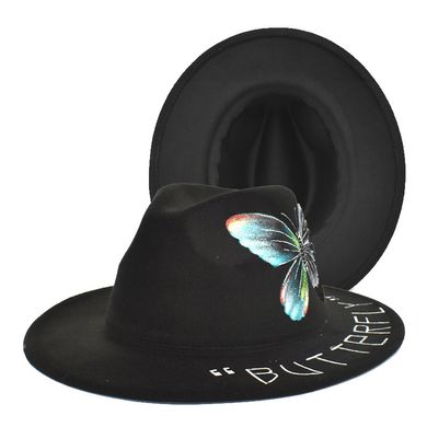 Капелюх Федора унісекс Graffiti Butterfly з стійкими полями чорний фото