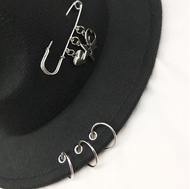 Шляпа унисекс Федора с устойчивыми полями, кольцами и подвесками черная фото
