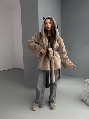 Жіноча шуба Soft з капюшоном вільного крою кава з молоком (мокко) 42-48 фото