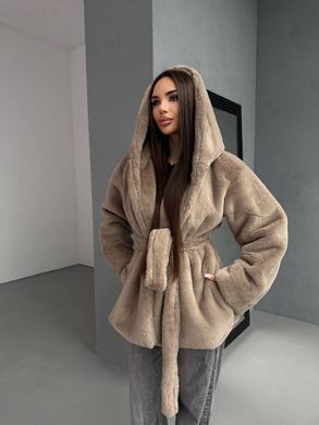 Жіноча шуба Soft з капюшоном вільного крою кава з молоком (мокко) 42-48 фото