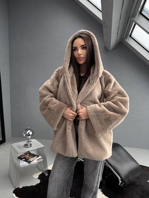 Жіноча шуба Soft з капюшоном вільного крою кава з молоком (мокко) 42-48 фото