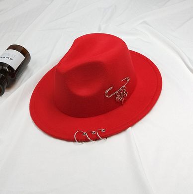 Шляпа унисекс Федора с устойчивыми полями, кольцами и подвесками красная фото